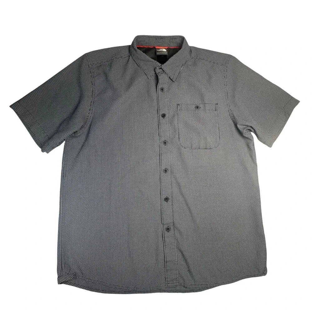 The North Face Mens Blue Micro Check Short Sleeve Button Down Shirt XL